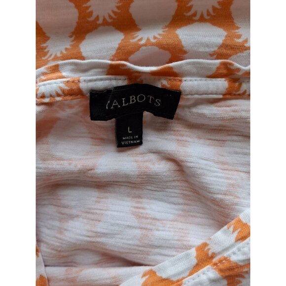 Talbots Knit Top M Orange White Pineapples Blue Stripes Short Sleeves Preppy Bea - Picture 3 of 7